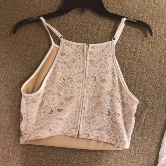 White two piece lace rose prom dress - Picture 4 of 8